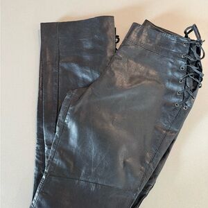 Danier Black GenuineLeather Lace-Up Women Pants